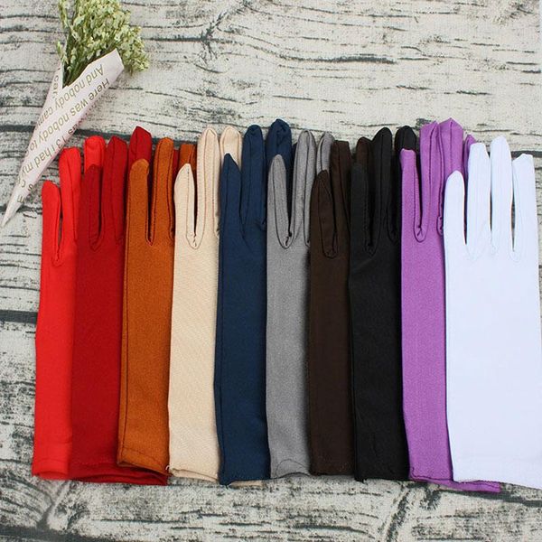 

spandex gloves women classic thin short sun protection high elastic female jewelry etiquette dance boutique gloves, Blue;gray