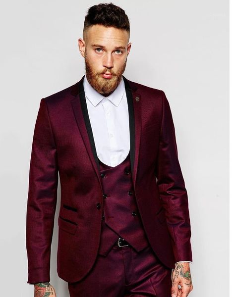 

brand new groomsmen notch lapel groom tuxedos burgundy jacket men suits wedding man blazer (jacket+pants+tie+vest) b9871, White;black