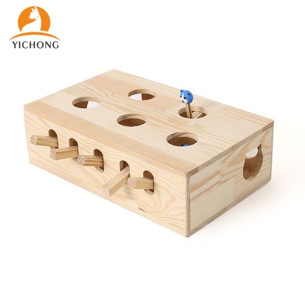 

cat toys yichong hunt toy indoor interactive pet hit the ground mouse plaything solid wood 3/5-holed seat scratch yc268