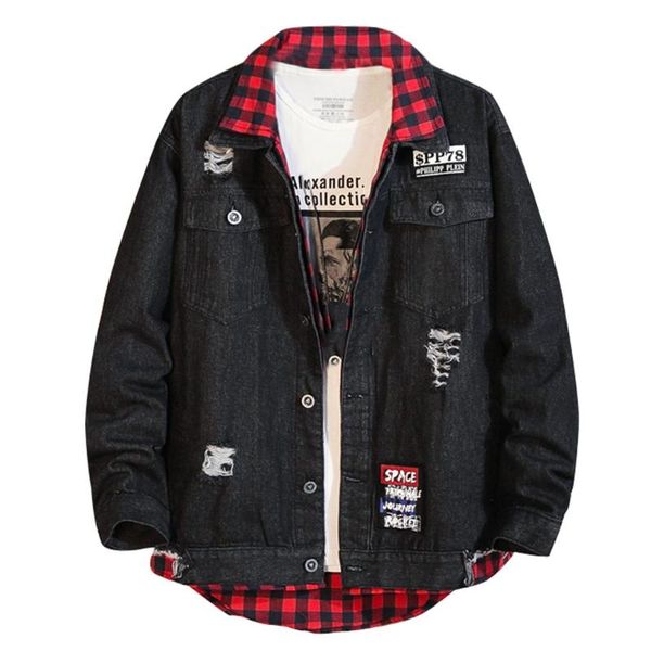 

men's jackets jacket men style fashion fake two-piece jean coat collar loose tactical hip hop casacas para hombre 2021, Black;brown