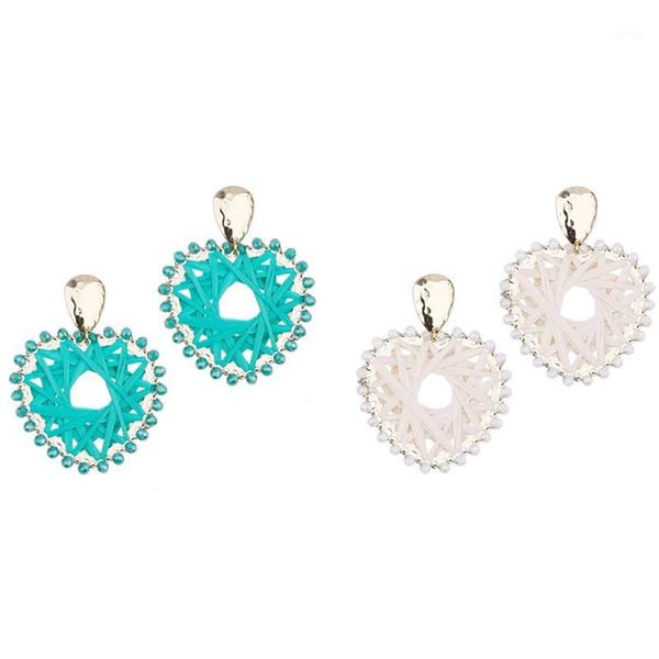 

2 pairs of alloy raffia hand-woven earrings women's exaggerated mizhu love earrings1, Golden;silver