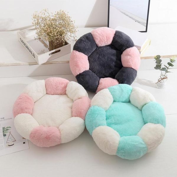 

round super soft velvet petal nest cats dogs bed sofa short plush cushion pet gift sleeping warm washable kennel pet mats1