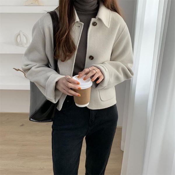 

women's wool & blends tg 2021 winter double-sided coat female temperament single-breasted brief paragraph lapels, 12916, Black