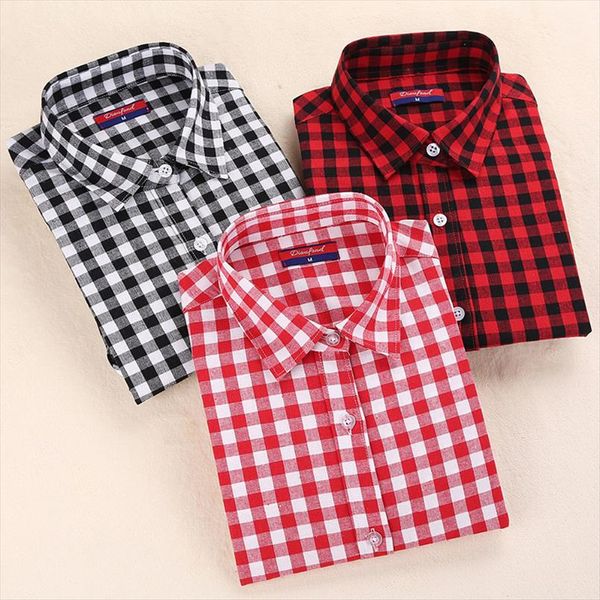 

new women plaid blouse shirt blusa ladies long sleeve blouse camisa feminina cotton women plaid shirt, White