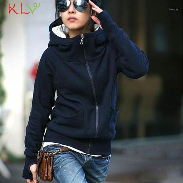 

wholesale- klv coolbeener lady hooded coat sweatshirt jacket pullover encase finger long sleeve dec131, Black