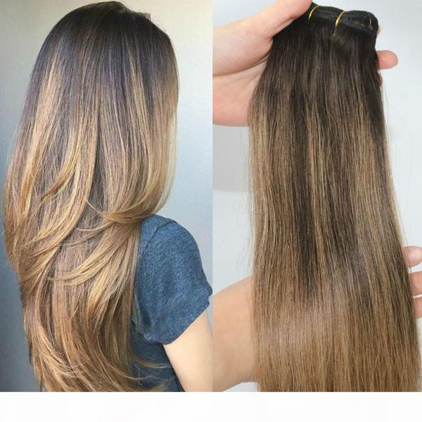 

#2 6# human hair extensions balayage highlights dark brown human hair weave bundles brazilian virgin hair thick end 100gram one set, Black