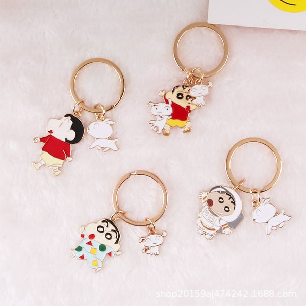 

cute cartoon animal character keychain alloy exquisite crayon small new white dog couple key ring small fresh bag pendant, Silver