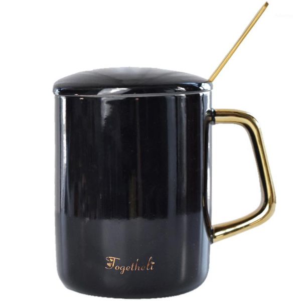 

luxury black ceramic coffee mugs gold handle nordic style white couple mugs metal spoon filizanki do kawy espresso mug ea601
