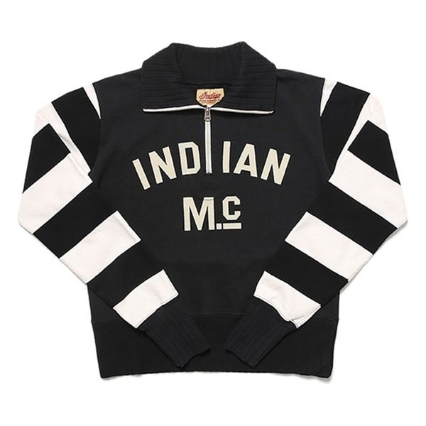

indian mc half zip stripes men's sweatshirts jersey classic motorcycle racing jacket rh62, Black