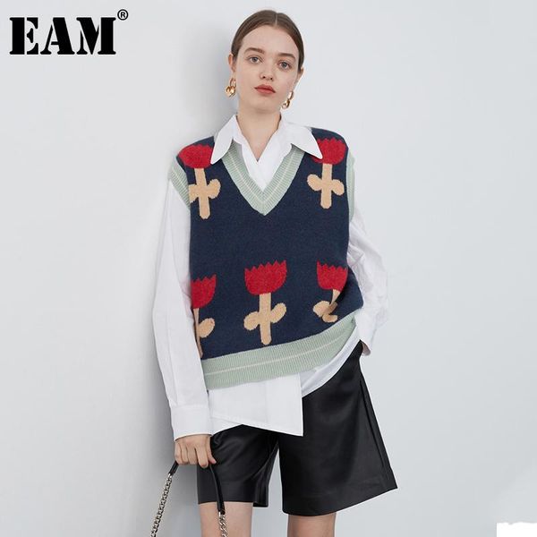 

eam] navy big size knitting sweater loose fit round neck long sleeve women pullovers new fashion tide autumn winter 2020 1db579, White;black