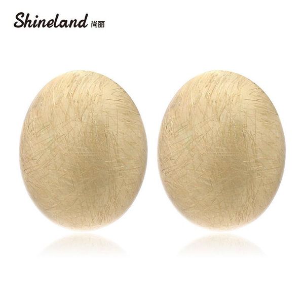 

shineland new arrival 2020 women trendy bijoux- wire drawing stud earrings charm big oval hollow ear earring friendship gift, Golden;silver