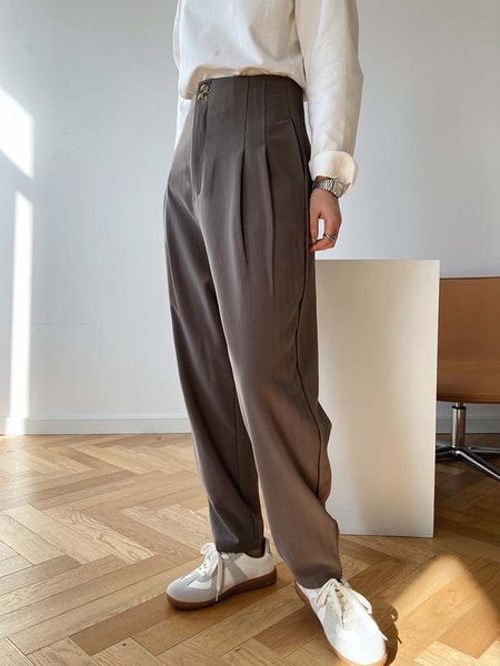 

2021 new spring high waist women casual female trousers outwear wide leg fashion design stright pants e5tp, Black;white