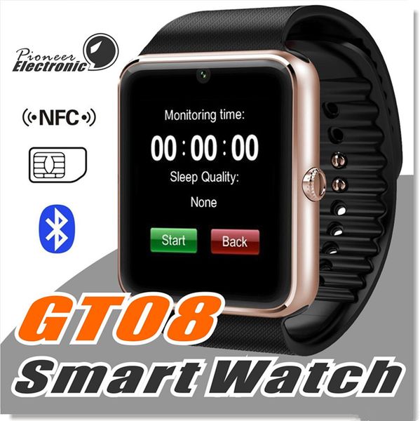 

gt08 bluetooth smart watch with sim card slot and nfc health watchs for android samsung smartphone bracelet smartwatch, Slivery;brown