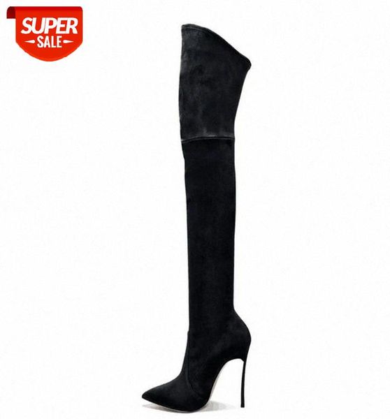 

fashion autumn women shoes thigh high boots stilettos over the knee boots pointy toe high heel 12cm long women black #pl3v