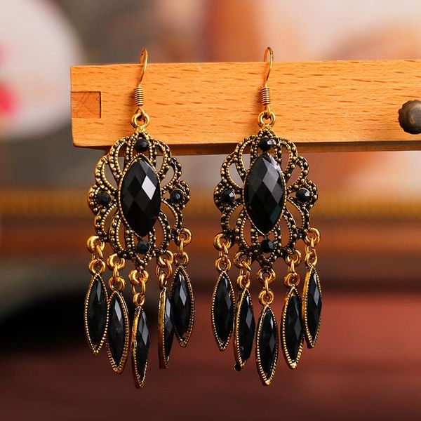 

bohemian fashion korean earrings 2021 new ethnic style retro hollow alloy acrylic resin gem women's earrings, Silver