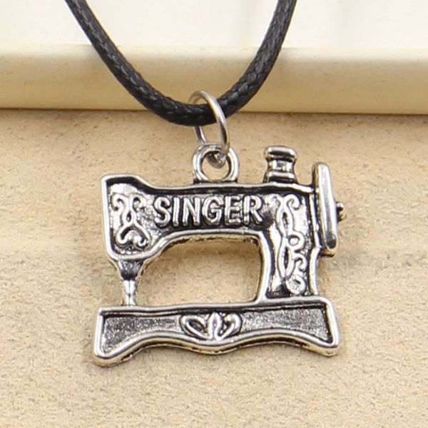 

tibetan silver color pendant sewing machine necklace choker charm black leather cord factory price handmade jewelry o52s