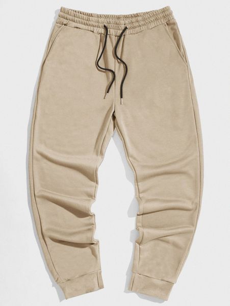 

men solid drawstring waist sweatpants y53b#, Black