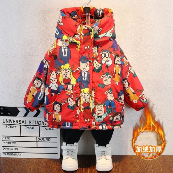 

boy plus velvet winter cotton coat 2020 new small children winter thick short down cotton clothing, Blue;gray