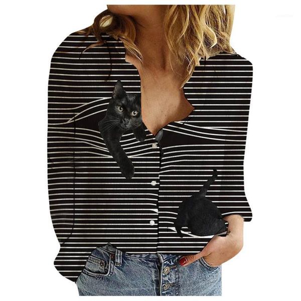 

women's animal print blouse long sleeve stripe button shirt 2020 turn-down collar blouse shirt vintage blusa mujer de moda c041, White