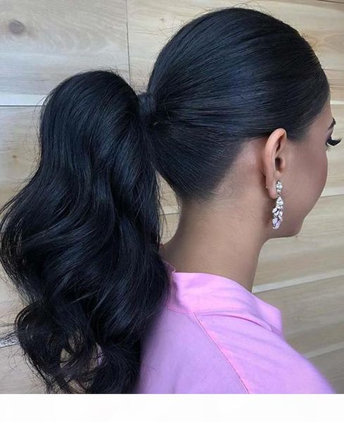 

celebrity elagant ponytail hairpiece human hair simple and stylish wavy natural looking fresh hairstyle drawstring clip ins 120g, Black