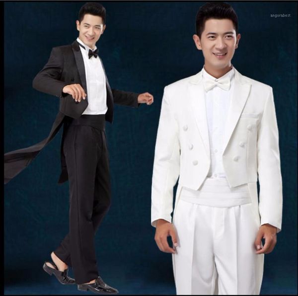 

jacket + pants new men's white tuxedo groom wedding dress sets slim fit suit coat party dress singer stage clothing1, White;black