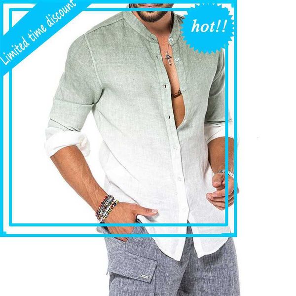 

fashion gradient color shirts cato linens stand collar long mouw buttons casual retrieve lent men clothing, White;black