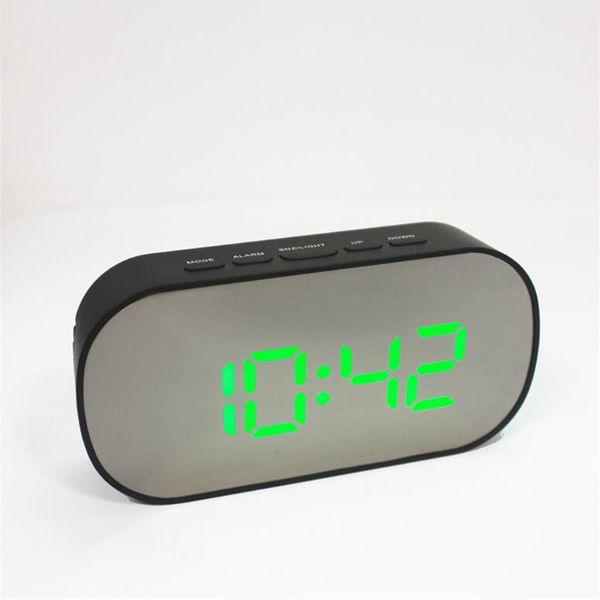 

mirror digital table clock oval or round led watch snooze time temperature display for living room bederoom home decoration