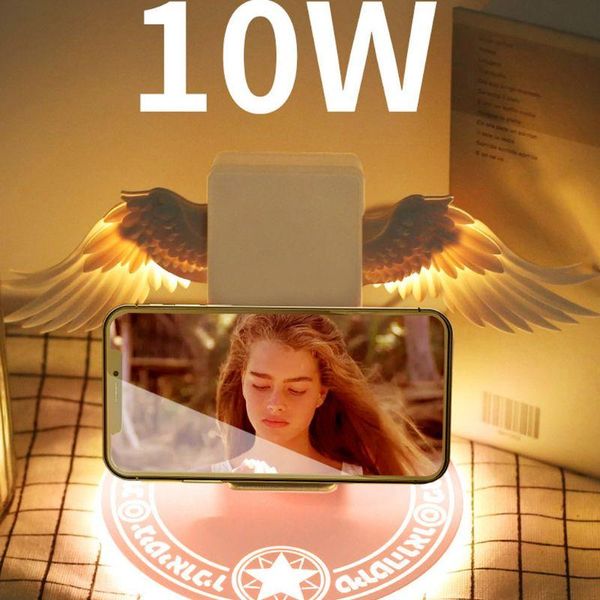 

10w universal colorful led angel wings qi wireless charger charge dock for ip 8 plus x xs max xr mobile phone fast charger