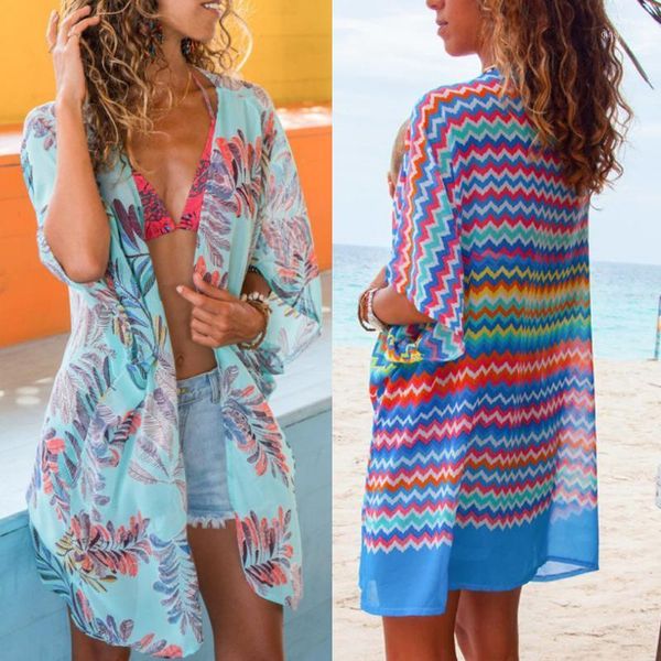 

cover-ups hirigin summer flower women bathing suit cover ups bikini set beach up blouse cardigan printed swimwear 20211