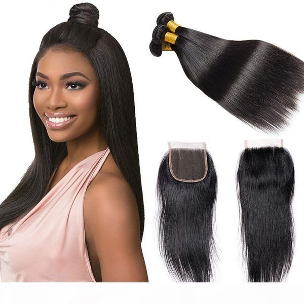 

peruvian straight human hair 3 bundles with closure unprocessed 7a virgin human hair for sale natural black hair extensions bundles