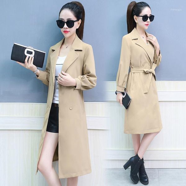 

long sleeve trench coat spring autumn clothing new lady's coat fashion double-breasted windbreaker korean style 22051, Tan;black