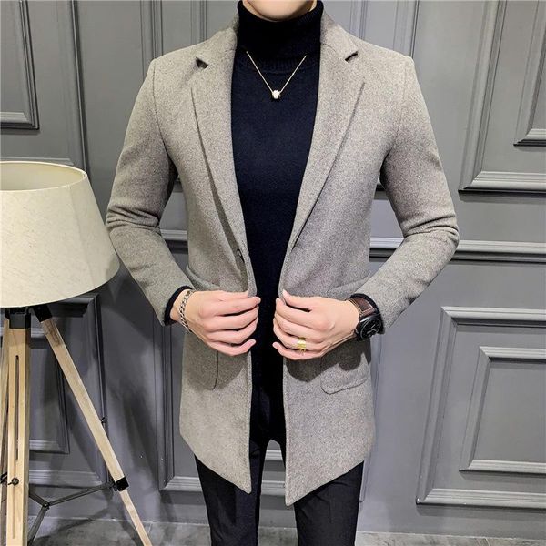 

men's wool & blends coat of cultivate morality man paragraph leisure woolen cloth dust grows in han edition clothing, Black