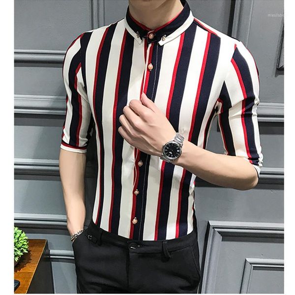 

2020 new style men's summer striped short sleeve shirts/male slim fit lapel business casual shirt plus size s-5xl1, White;black