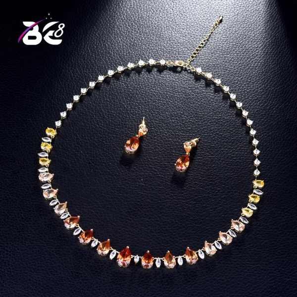 

be 8 cz women bridal jewelry set multicolor necklace set for female luxury gifts bijoux femme s378, Silver