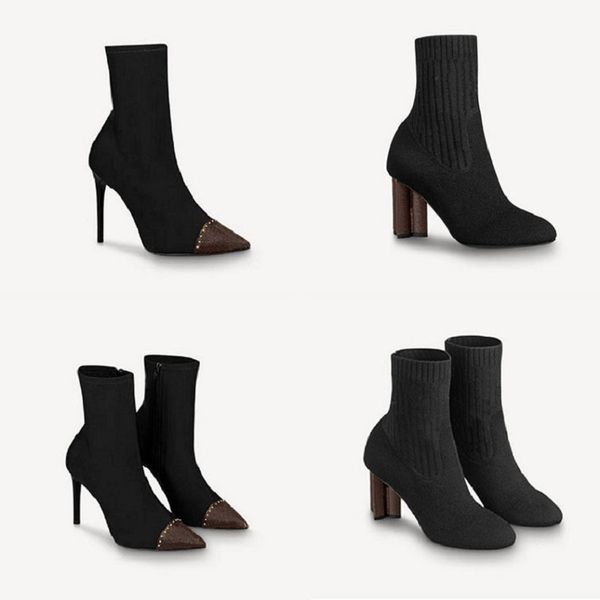 

fashion winter knitted elastic boots letter thick heels woman shoes high heel boots fashion outdoors socks boots high boot s02 pl01, Black