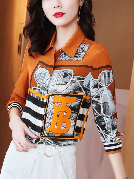 

autumn 2020 striped personalized contrast stitching silk shirt women's top, White