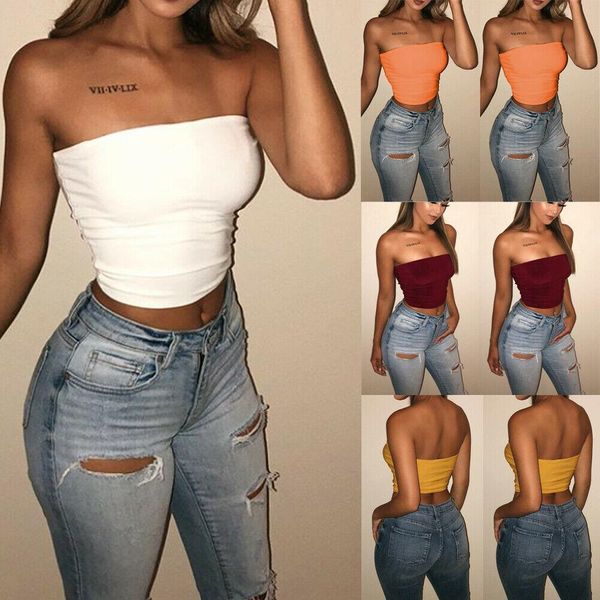 

women off shoulder casual solid wrapped chest bralet tank tank crop cami 2021 drop shipping, White