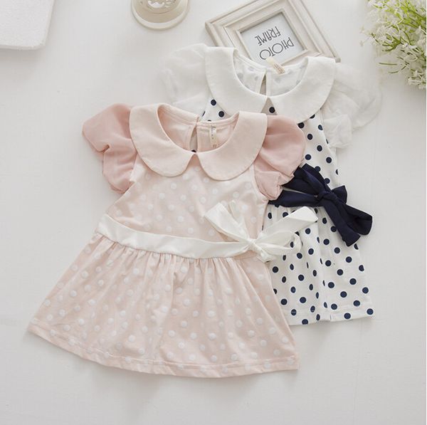 

2021 new dot bow 100% cotton preppy style casual , girls infant es baby clothing clothes 3 color qb47, Red;yellow