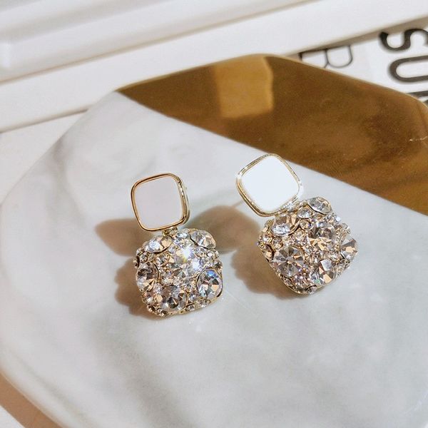 

new fashion wedding earrings for women vintage gold color shining cz zircon earring female geometric square dangle drop earring, Silver