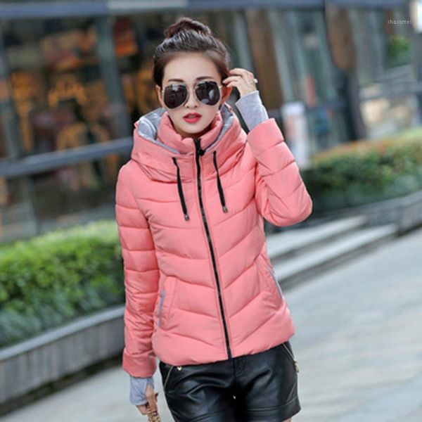 

new solid color winter jacket coat for women fashion autumn winter style hooded zipper multicolor stand collar design coat1, Black