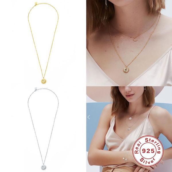 

chains aide necklace women gold european and american trend light luxury 925 sterling silver sun shape simple