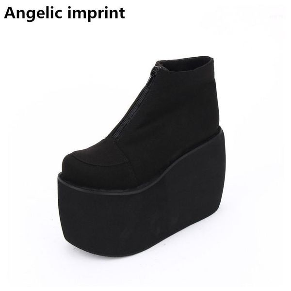 

angelic imprint mori girl women punk motorcycle boots lady lolita ankle boots woman high trifle heels pumps platform shoes 96311, Black