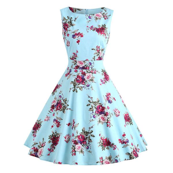 

spring and summer women's hepburn printed round neck waist swing style dress, Black;gray