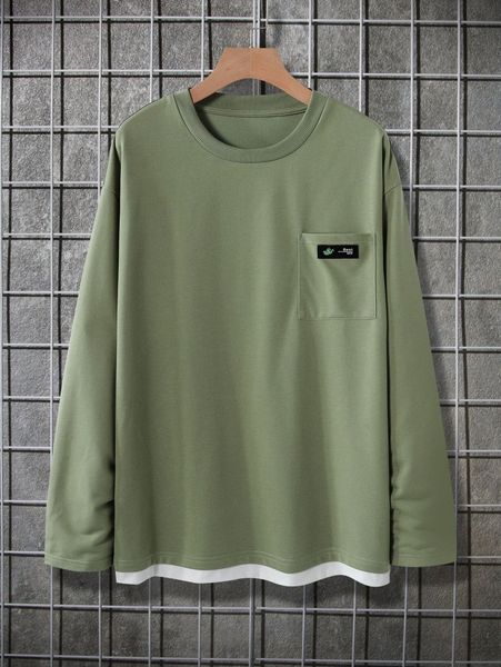 

men patch detail drop shoulder 2 in 1 tee 99be#, White;black