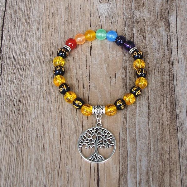 

женщины мужчины буддизм om mani padme huch bears семь чакра браслет йога целебное reiki молиться мала чакра жизнь браслет дерево, Golden;silver