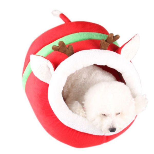 

cat beds & furniture pet house red christmas deer puppy dog bed kennel nest warm with removable cushion pad cozy kitten cave