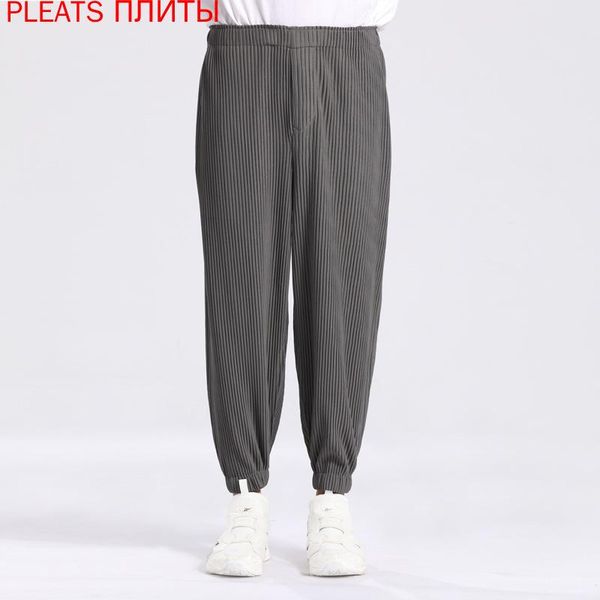 

japan miyake pleated casual pants men's autumn new loose sports straight tie, Black