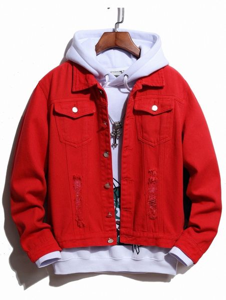 

romwe guys colorblock denim jacket without hoodie z0oh#, Blue