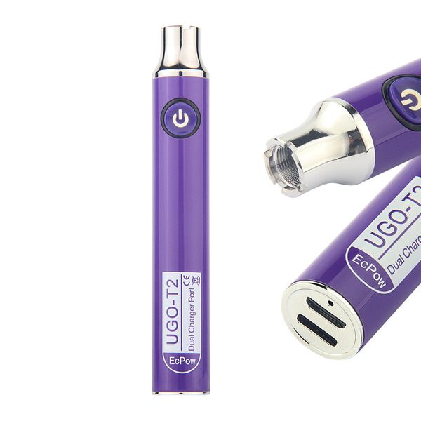 Orijinal UGO T2 Pil Çift Şarj Çift USB Bağlantı Noktası Evod Ön ısıtma VV Değişken Gerilim Buharlaştırıcı Boş Sepeti 510 Konu Vape Kalem