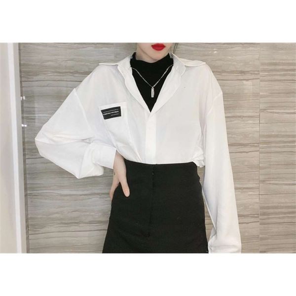 

personalized fake two-piece women's 2020 autumn new european high collar t-shirt stitched buttonls pullover shirt, White
